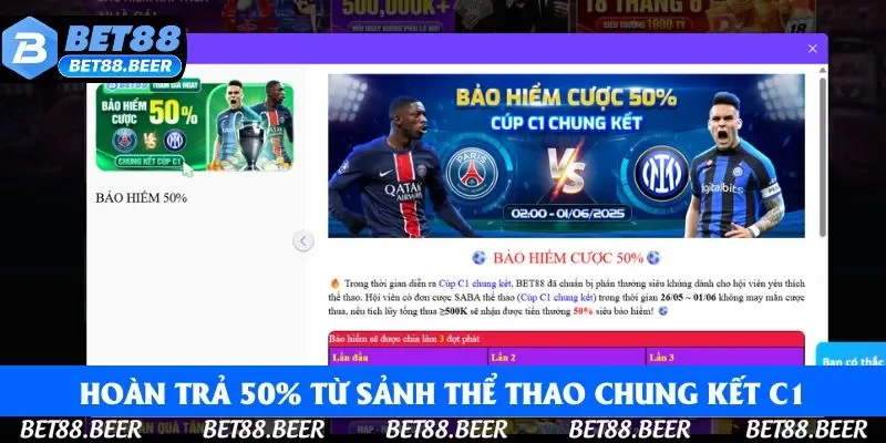Hoàn trả 50% từ sảnh thể thao chung kết C1 Hoàn trả 50% từ sảnh thể thao chung kết C1
